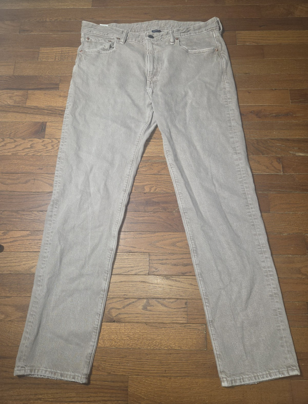 American Eagle Mens 36x34 Slim Straight Jeans Beige Tan Stretch Denim Pants